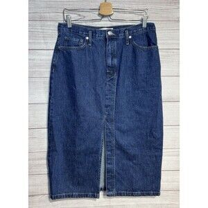 Mango MNG Fray Hem  Denim Skirt LARGE